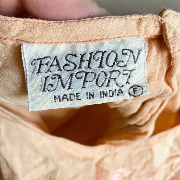 Vintage Y2k 2000s Ombré Crnkled Cotton Iddia Embroidered Midi Dress M - Picture 2 of 9